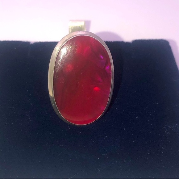 huge Sterling Silver & Abalone w Pink Resin (?) Overlay Sz 7 - Picture 6 of 11